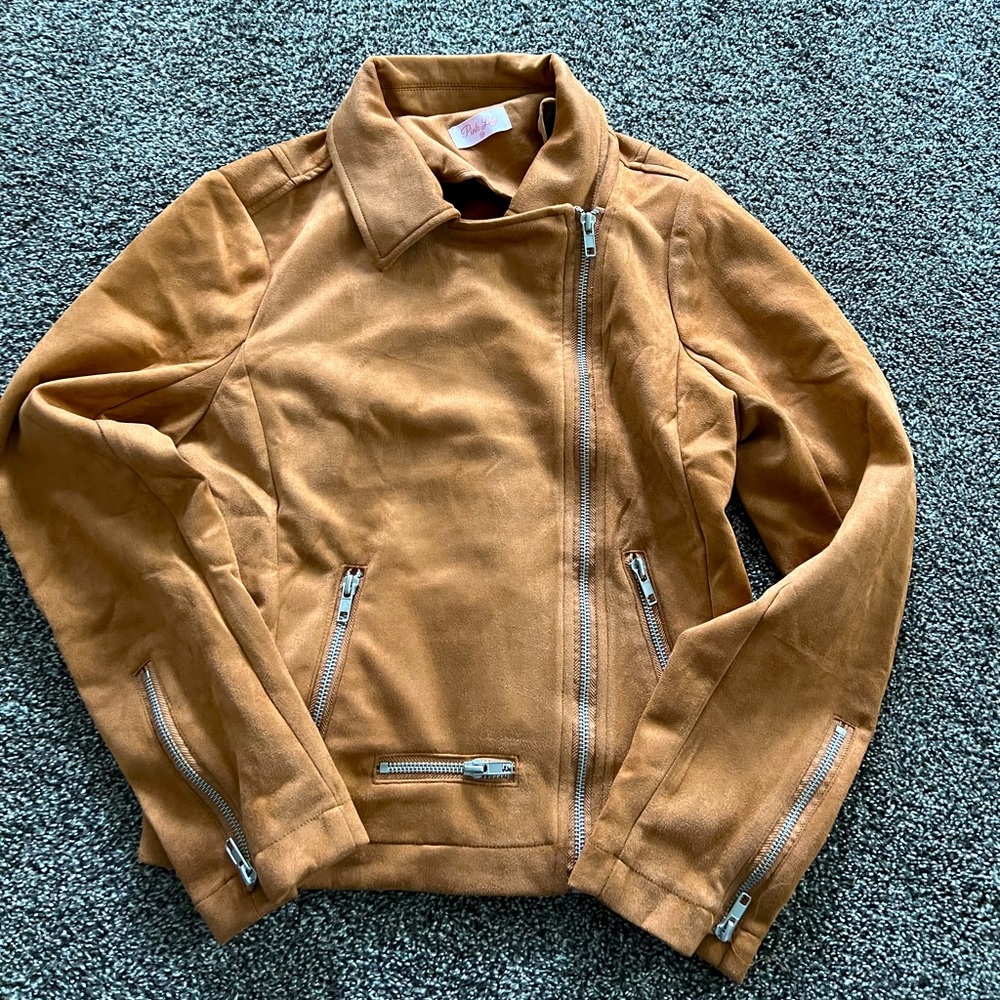 Pink lily camel suede jacket